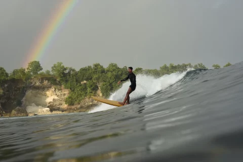 Longboarding coach glassy surf rainbow